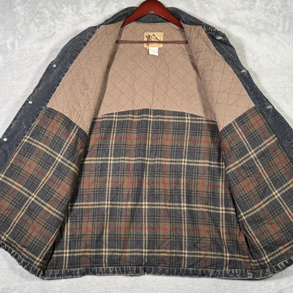 Vintage Gap Denim Coat Mens Large Gray Wool Lined Chore Barn Plaid Relaxed - Picture 6 of 10